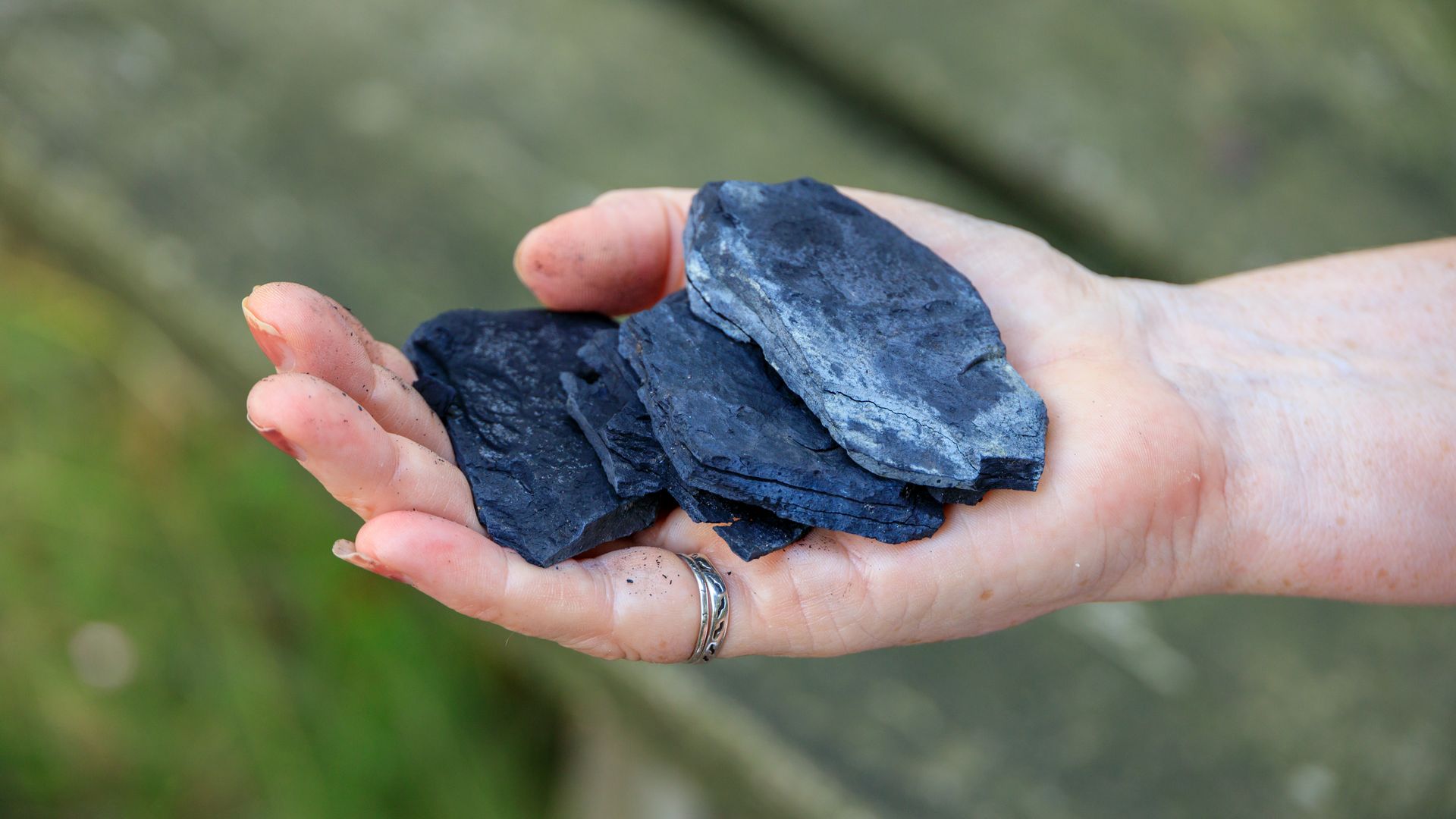 Zwart krijt uit de zwarte krijtgroeve Vehrte, een donker, fijnkorrelig natuurlijk materiaal uit de geologische geschiedenis van de regio.